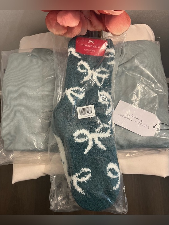 Better Together and Charter Club Other - BETTER TOGETHER NWT Cozy Sage Green Pajamas Set and Holiday Fuzzy Socks by Macys